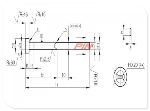 Ejecteurs à lame trempés avec 4 radions angulaires 0,2 mm DIN ISO 8693 FH