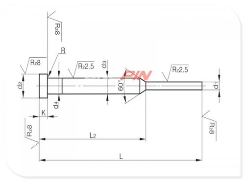 Hardened ejector pins form C DIN ISO 8694 CH