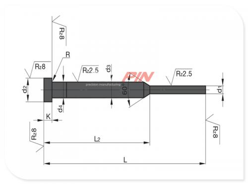 Black nitrided ejector pins form C DIN ISO 8694 C